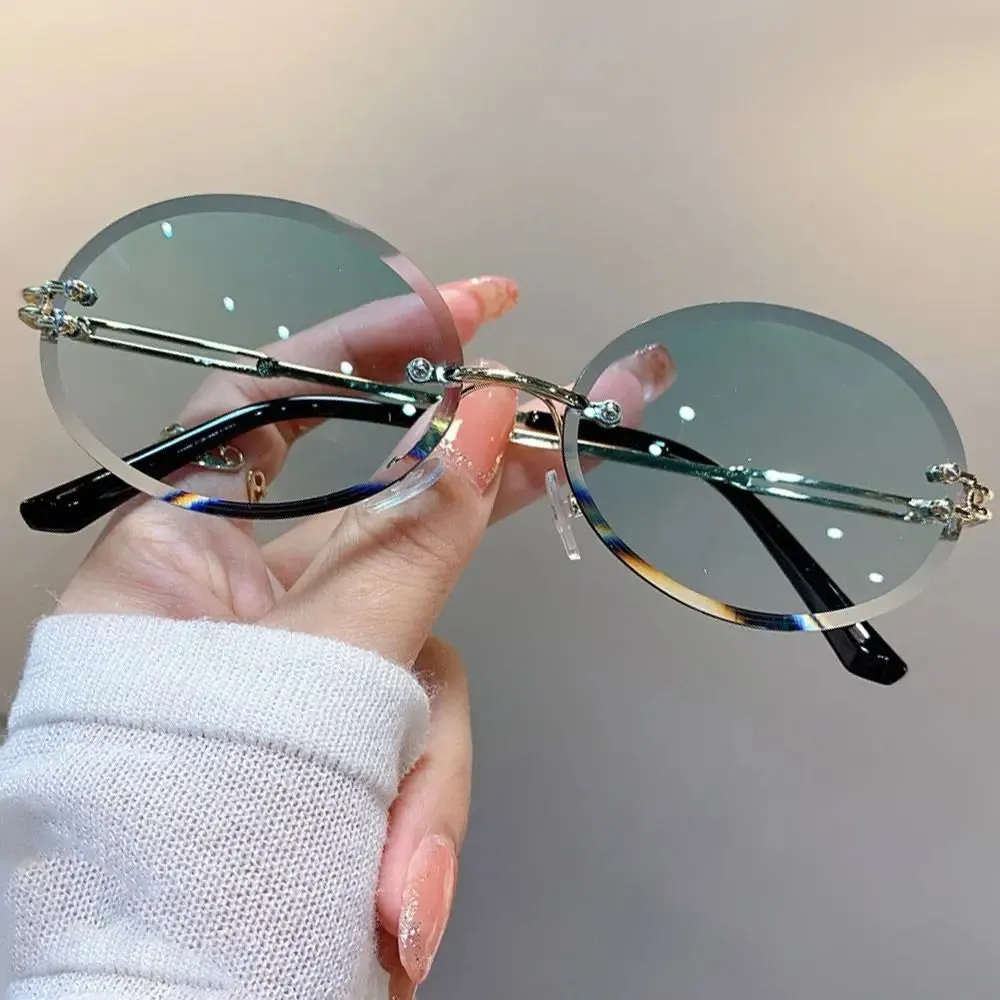 2024 Vintage Metal Punk Sun Glasses Rimless Oval Sunglasses Trendy Frameless Shades UV400 Protection