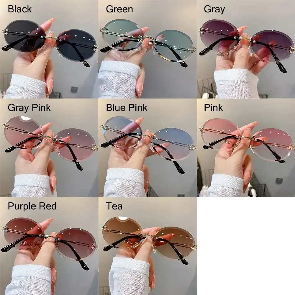 2024 Vintage Metal Punk Sun Glasses Rimless Oval Sunglasses Trendy Frameless Shades UV400 Protection