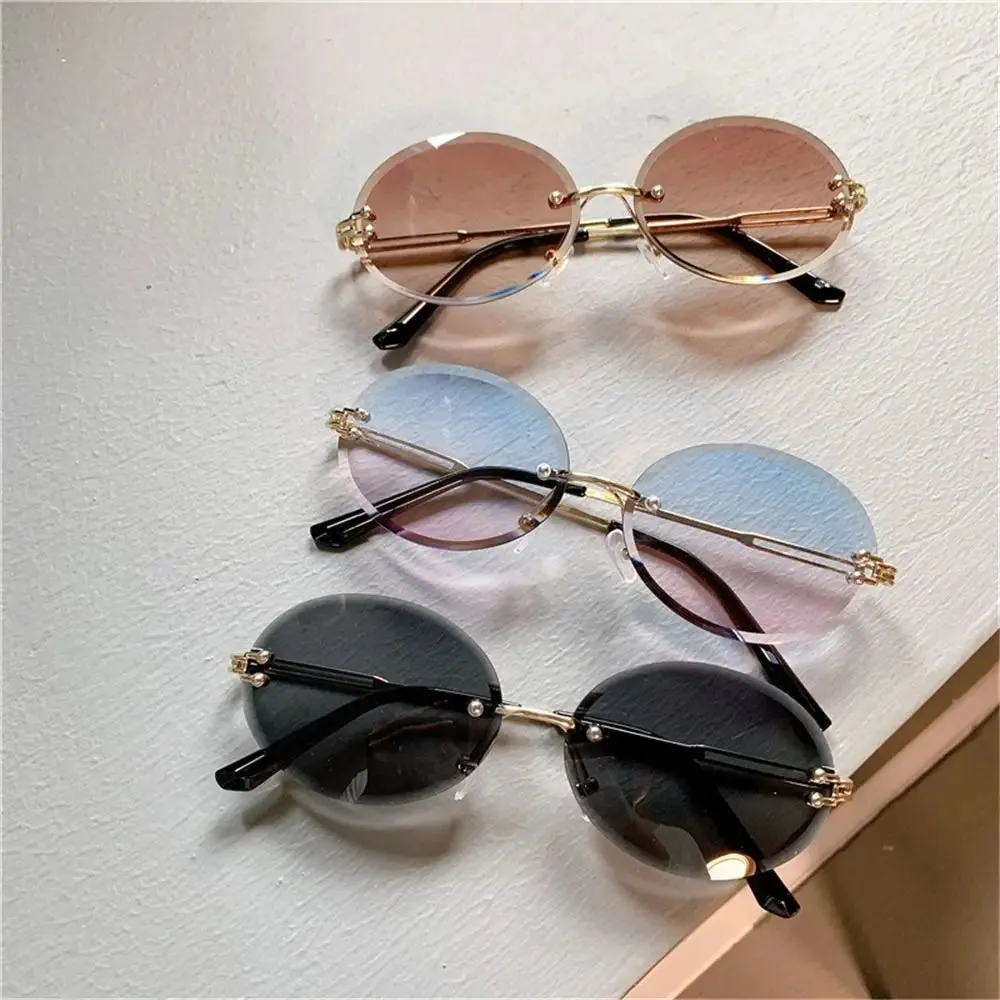 2024 Vintage Metal Punk Sun Glasses Rimless Oval Sunglasses Trendy Frameless Shades UV400 Protection
