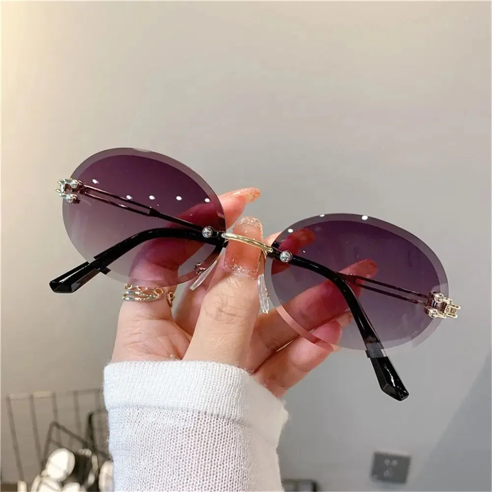 2024 Vintage Metal Punk Sun Glasses Rimless Oval Sunglasses Trendy Frameless Shades UV400 Protection