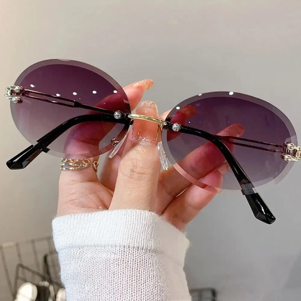 2024 Vintage Metal Punk Sun Glasses Rimless Oval Sunglasses Trendy Frameless Shades UV400 Protection