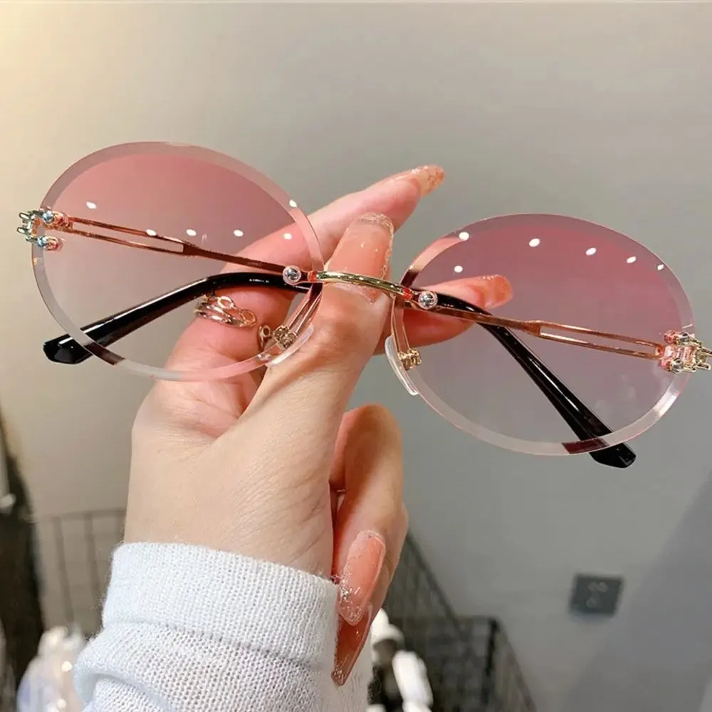 2024 Vintage Metal Punk Sun Glasses Rimless Oval Sunglasses Trendy Frameless Shades UV400 Protection