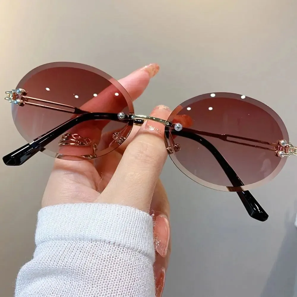 2024 Vintage Metal Punk Sun Glasses Rimless Oval Sunglasses Trendy Frameless Shades UV400 Protection