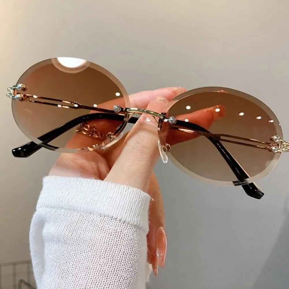 2024 Vintage Metal Punk Sun Glasses Rimless Oval Sunglasses Trendy Frameless Shades UV400 Protection