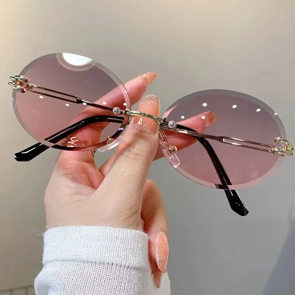 2024 Vintage Metal Punk Sun Glasses Rimless Oval Sunglasses Trendy Frameless Shades UV400 Protection