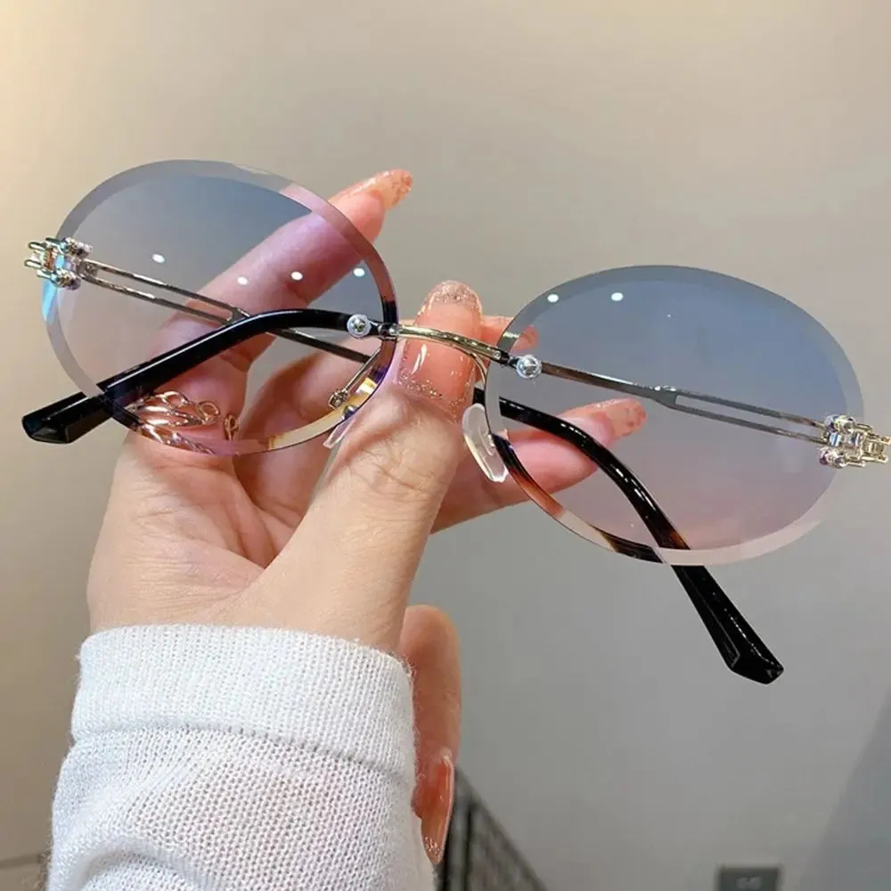 2024 Vintage Metal Punk Sun Glasses Rimless Oval Sunglasses Trendy Frameless Shades UV400 Protection