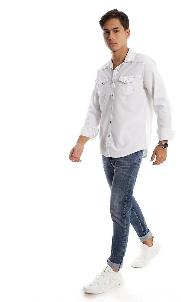 57848 Long Sleeves White Pique Buttoned Shirt