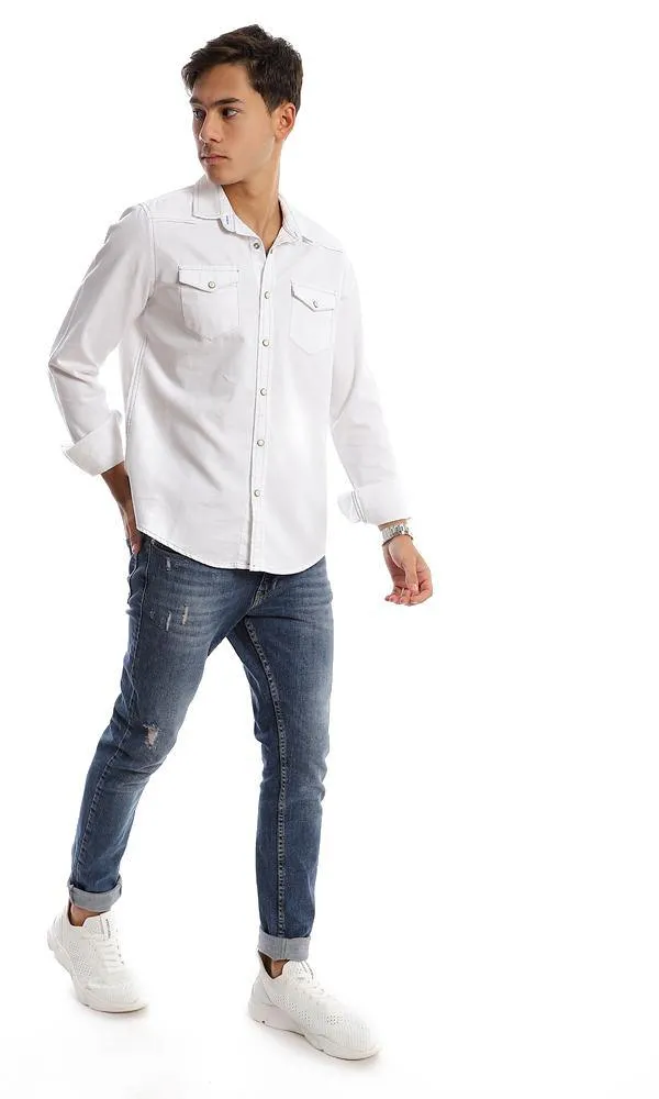 57848 Long Sleeves White Pique Buttoned Shirt