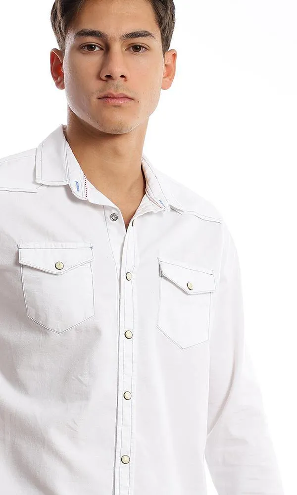57848 Long Sleeves White Pique Buttoned Shirt