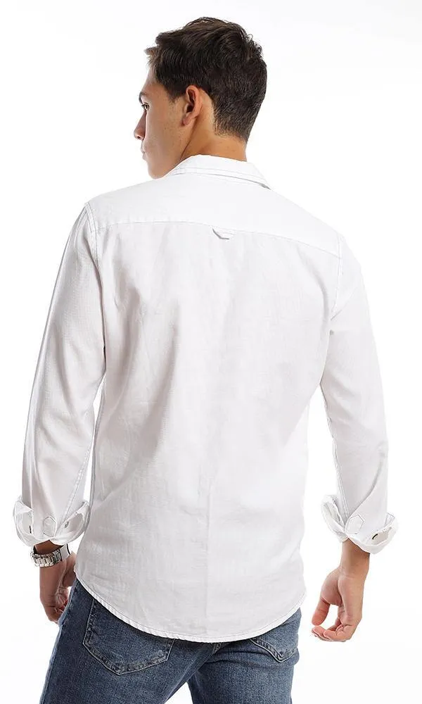 57848 Long Sleeves White Pique Buttoned Shirt