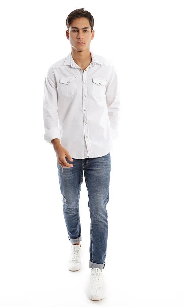 57848 Long Sleeves White Pique Buttoned Shirt