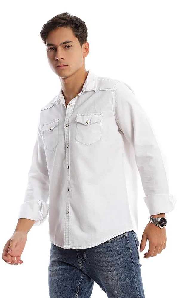 57848 Long Sleeves White Pique Buttoned Shirt