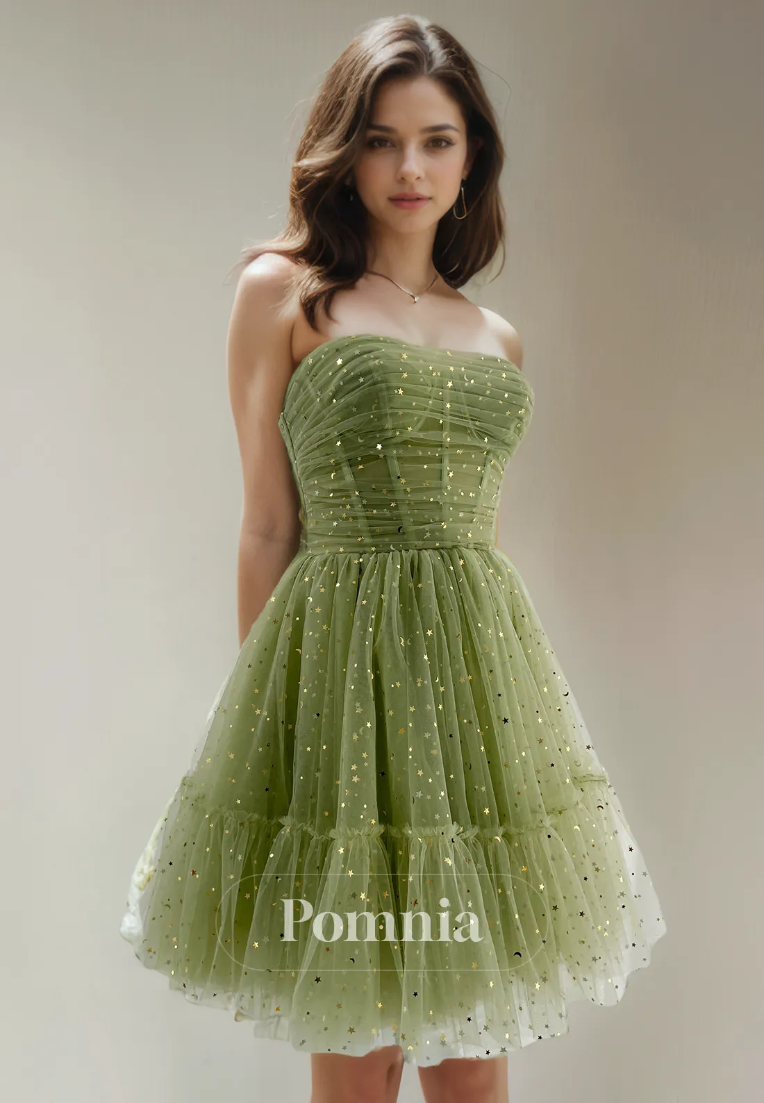 A-Line Empire-Waist Sleeveless Star Ruched Tulle Short Homecoming Dress