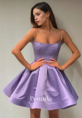 A-Line Spaghetti Straps Scoop Sleeveless Satin Short Homecoming Dress