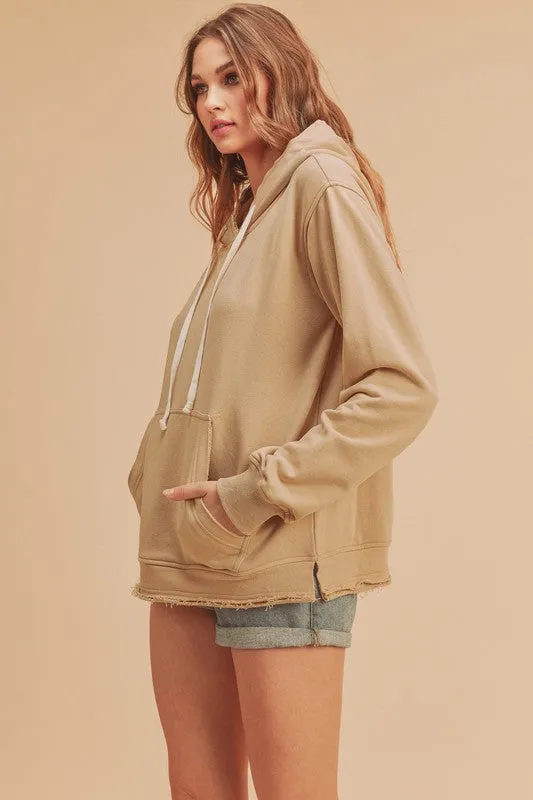Aemi   Co Raw Hem Kangaroo Pocketed Drawstring Hoodie