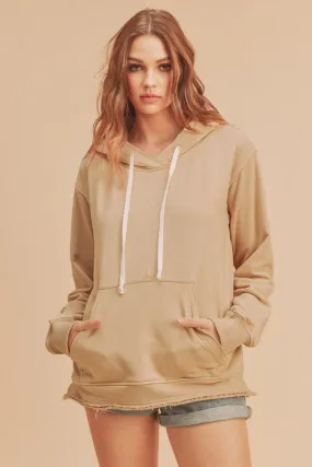 Aemi   Co Raw Hem Kangaroo Pocketed Drawstring Hoodie