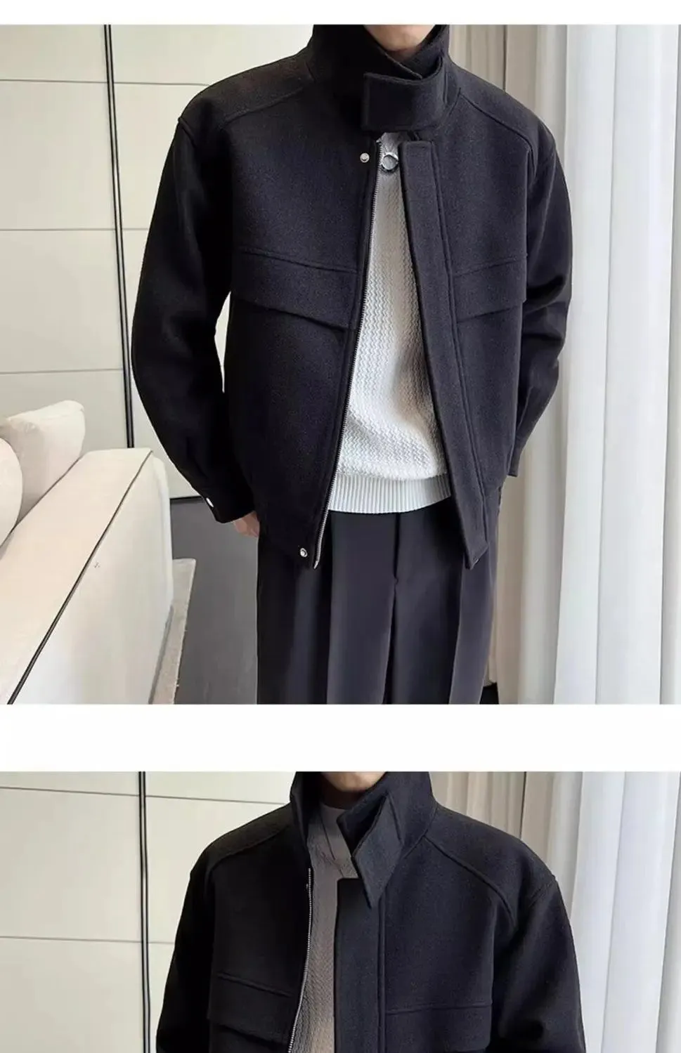 Autumn and Winter Short Woolen Jackets for Men High-end Green Stand-up Collar Korean Trendy Zipper Casual Men's Jacket