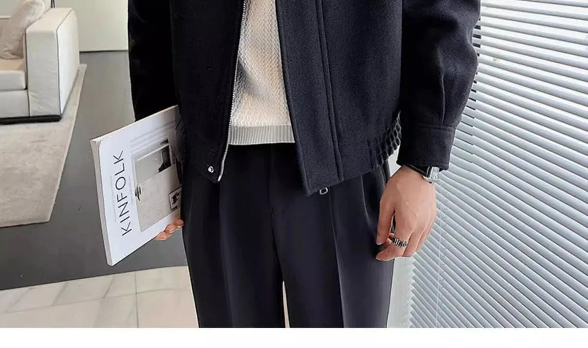 Autumn and Winter Short Woolen Jackets for Men High-end Green Stand-up Collar Korean Trendy Zipper Casual Men's Jacket