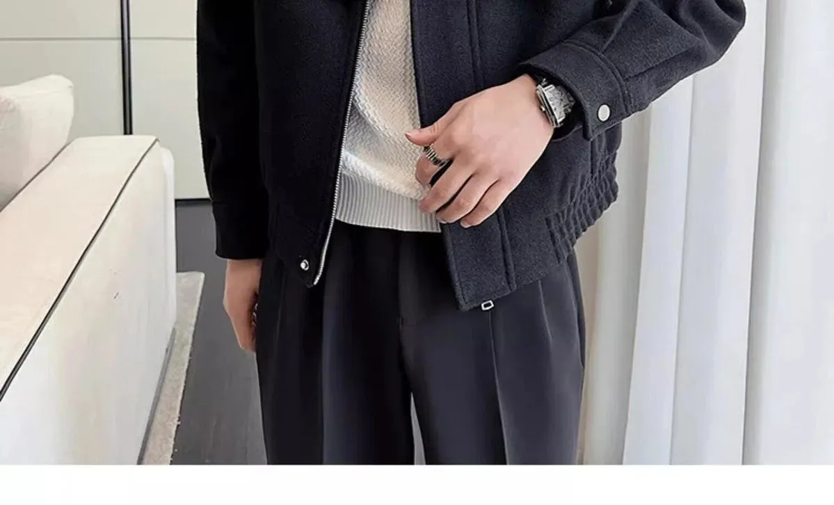 Autumn and Winter Short Woolen Jackets for Men High-end Green Stand-up Collar Korean Trendy Zipper Casual Men's Jacket