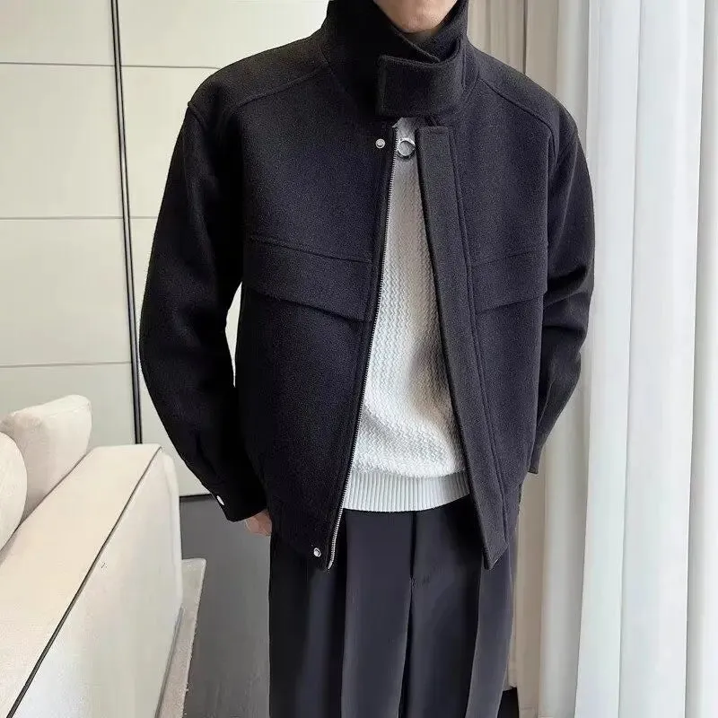 Autumn and Winter Short Woolen Jackets for Men High-end Green Stand-up Collar Korean Trendy Zipper Casual Men's Jacket