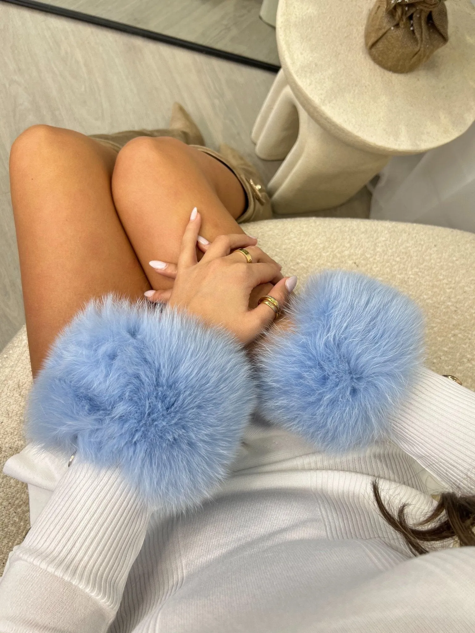 Baby Blue Snap Band Luxury Fur Cuffs
