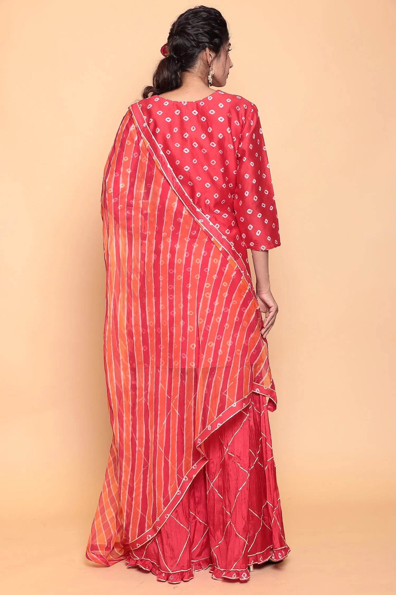 Bandhej Chanderi silk Suit with Gota Patti work.