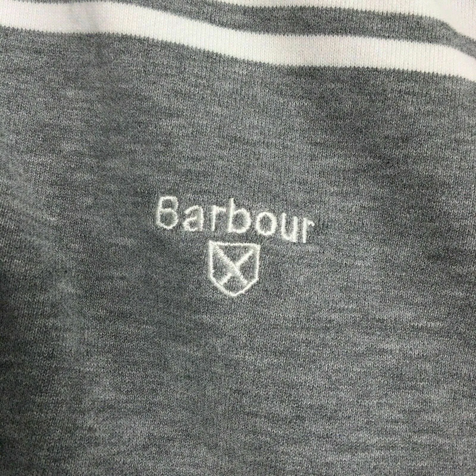 BARBOUR Mens Size M Gray White Striped Polo Golf Shirt S/s