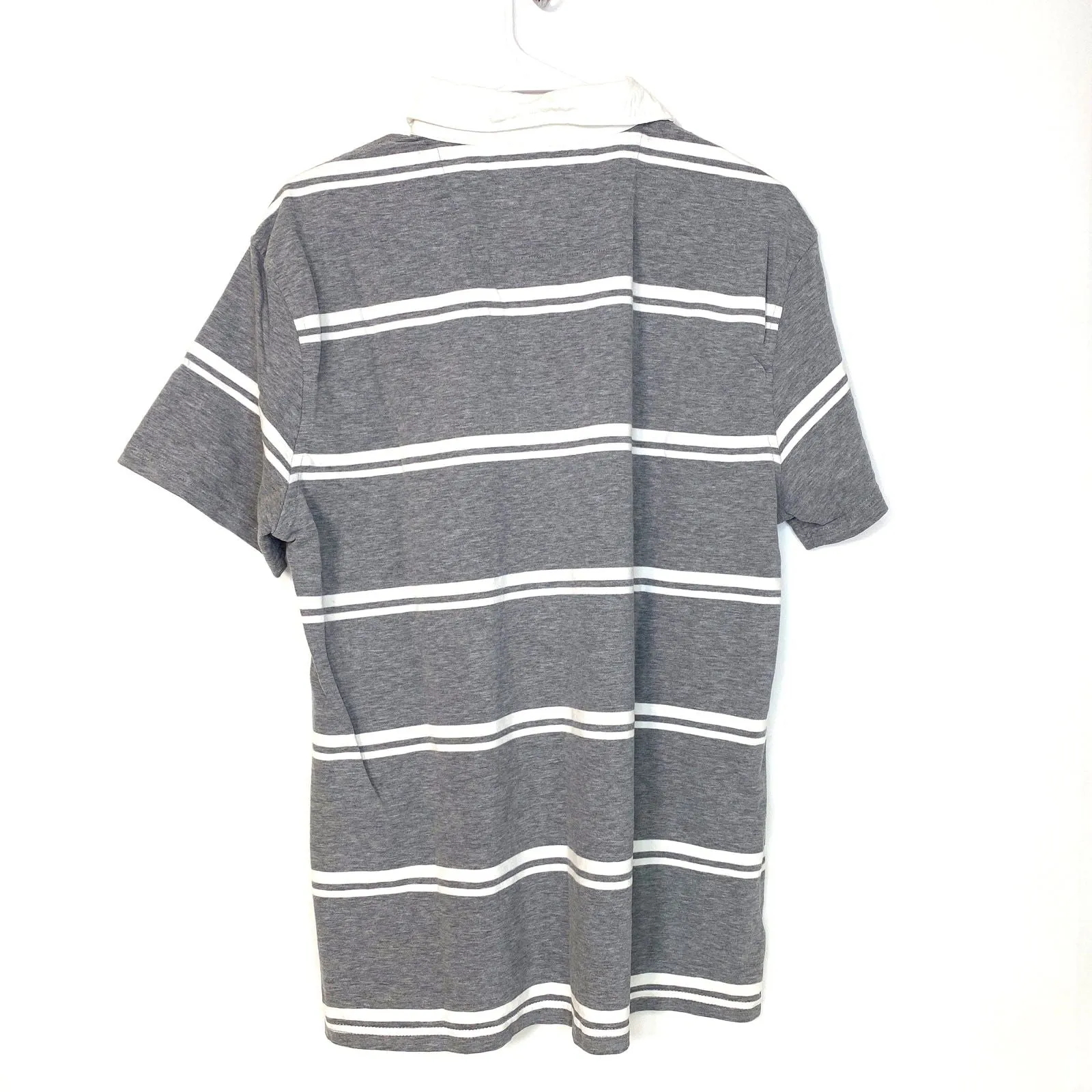 BARBOUR Mens Size M Gray White Striped Polo Golf Shirt S/s