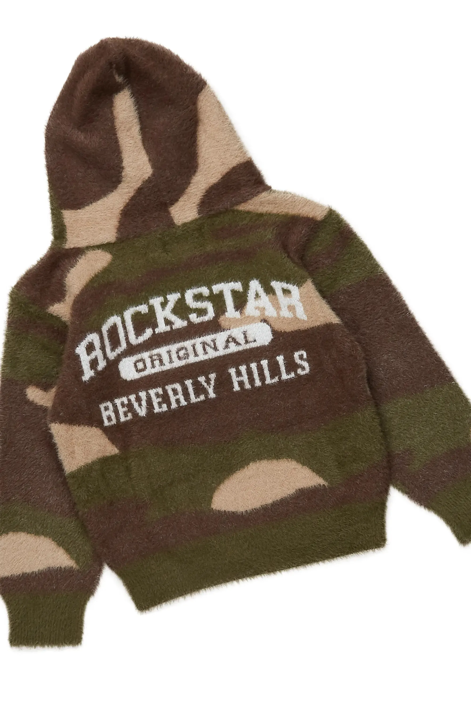 Optimized Title: Boys Green Camo Flare Knit Mohair Track Set – Stylish & Comfortable Activewear