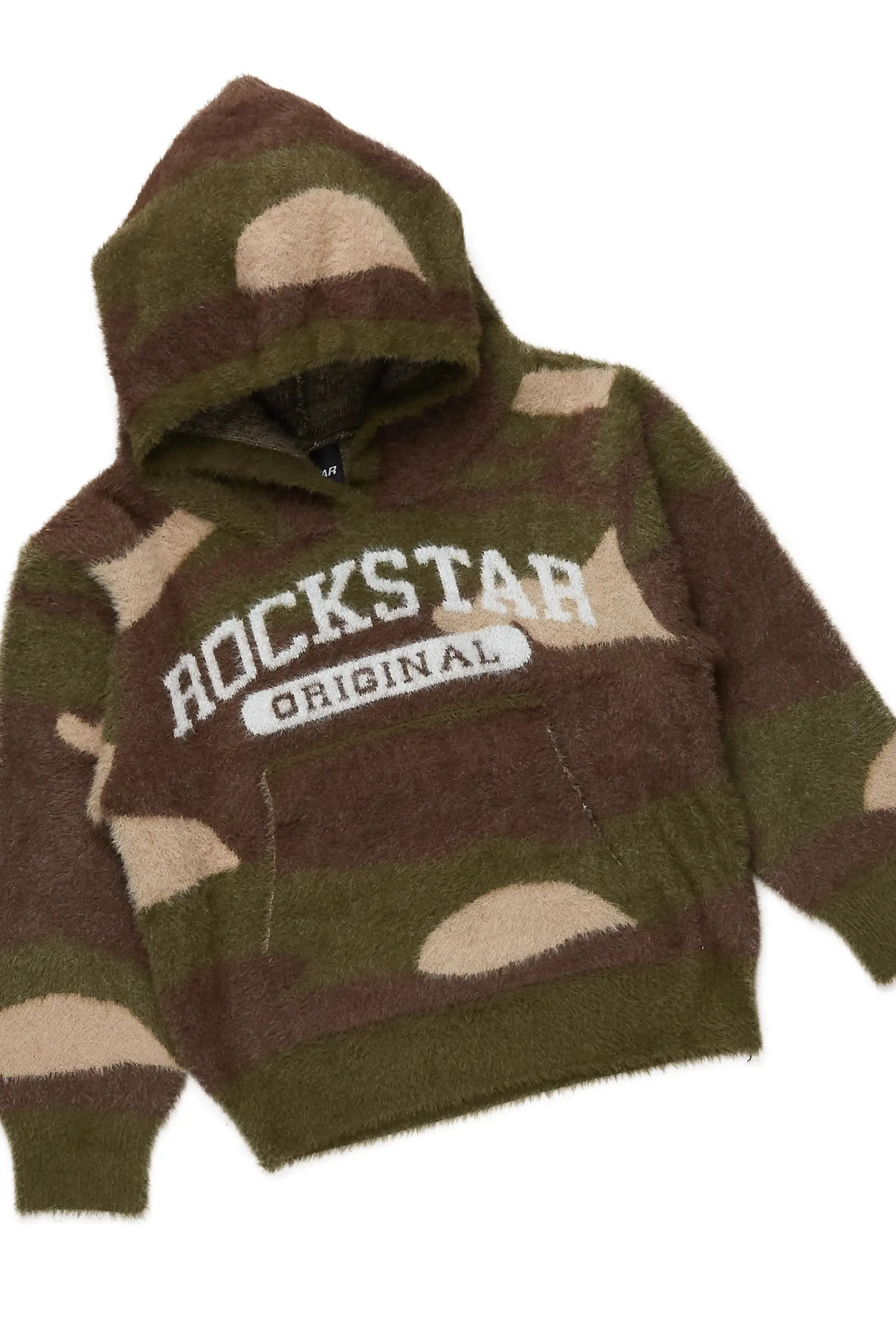 Optimized Title: Boys Green Camo Flare Knit Mohair Track Set – Stylish & Comfortable Activewear