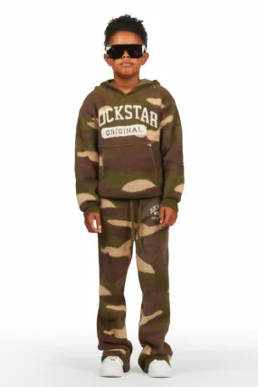 Optimized Title: Boys Green Camo Flare Knit Mohair Track Set – Stylish & Comfortable Activewear