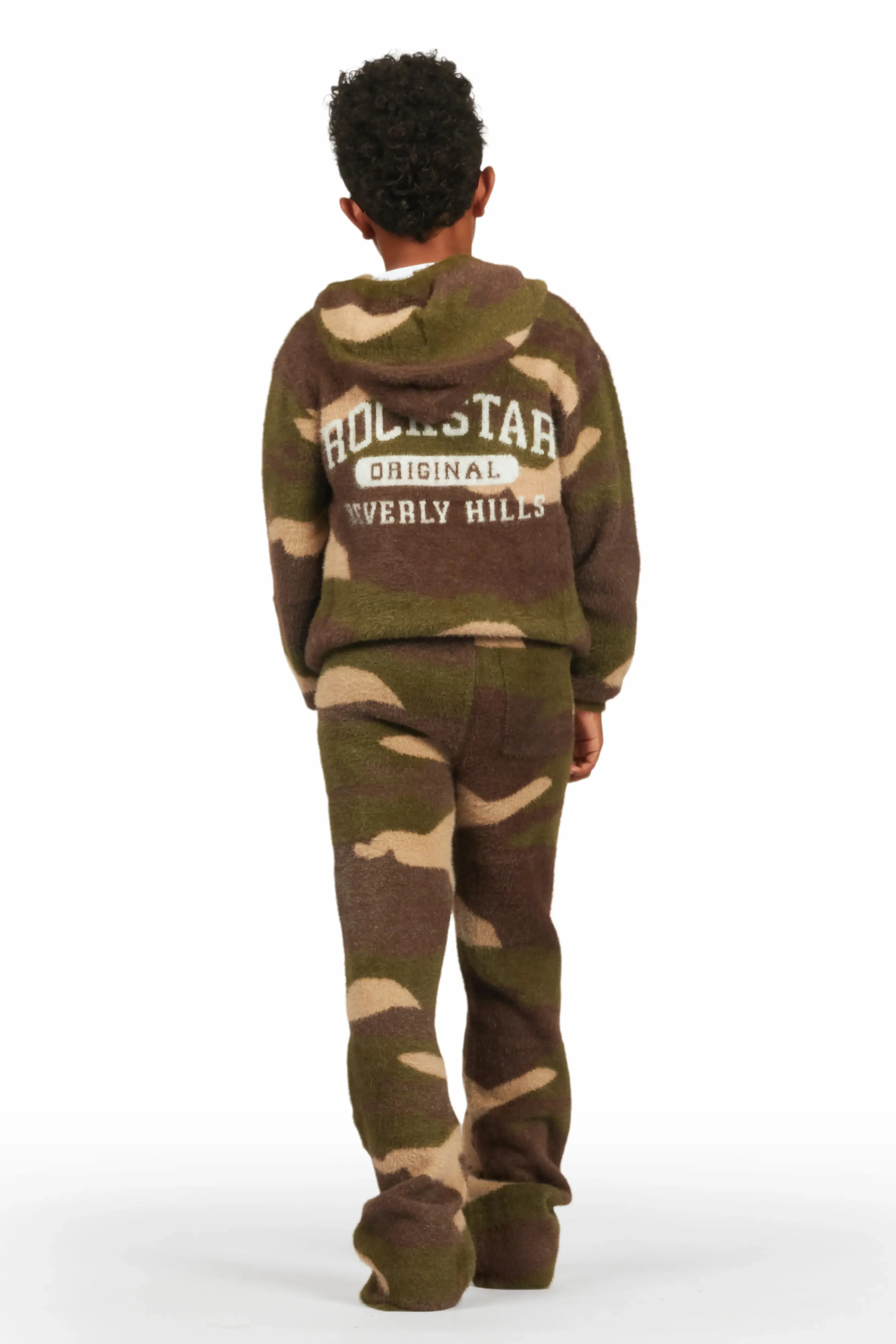 Optimized Title: Boys Green Camo Flare Knit Mohair Track Set – Stylish & Comfortable Activewear