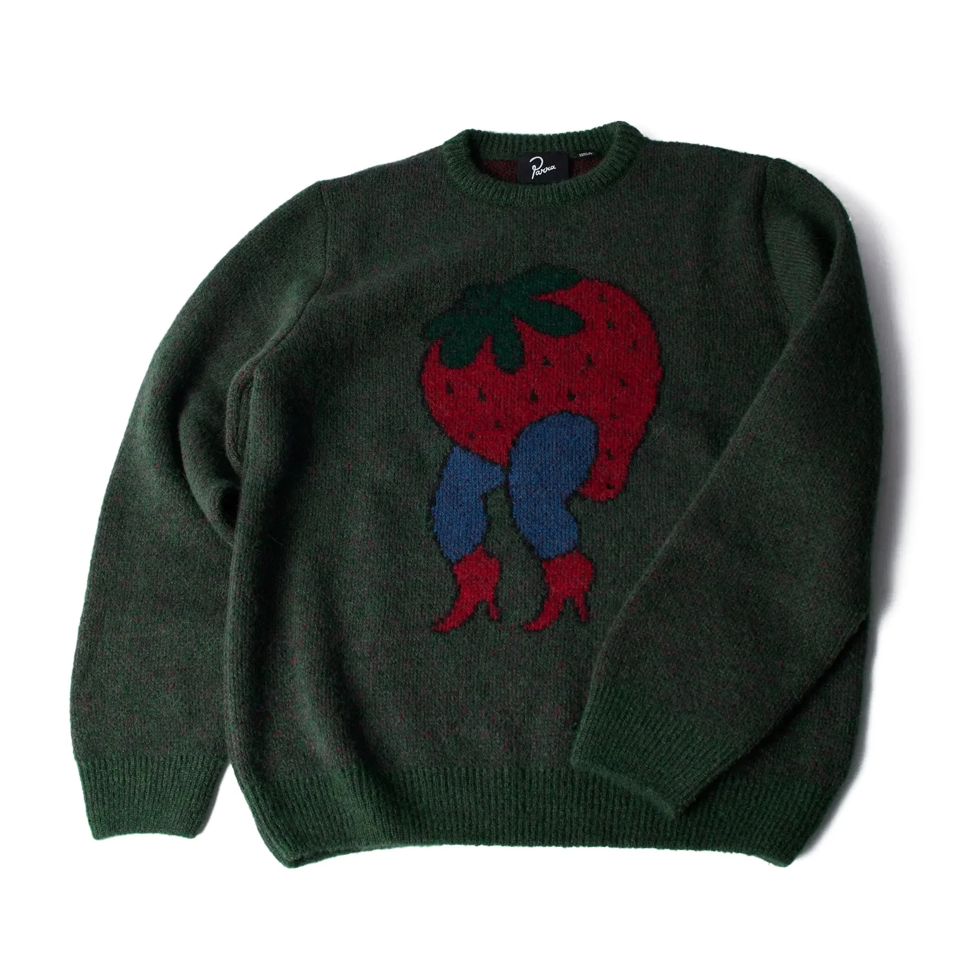 By Parra Stupid Strawberry Knitted Pullover in Hunter Green