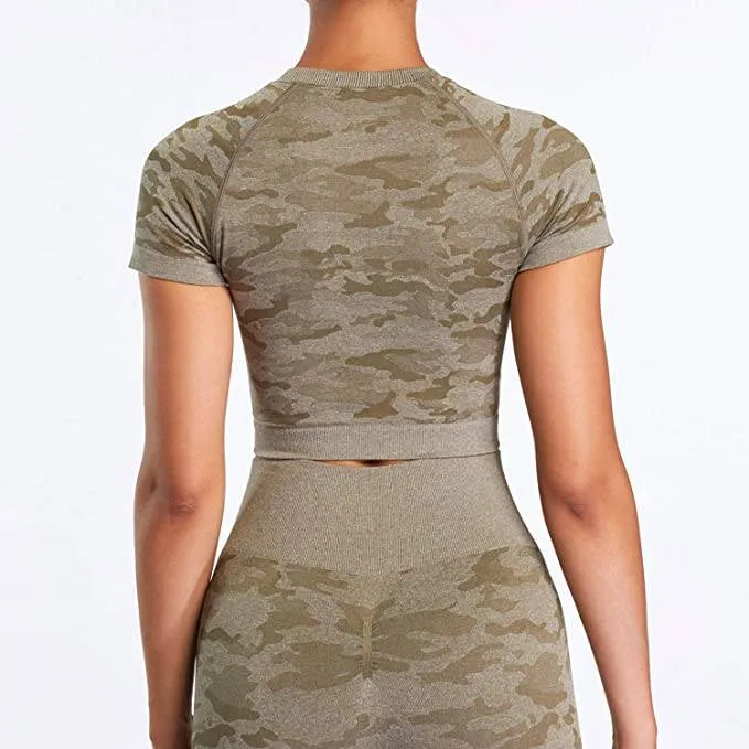 Camo Seamless Workout Short Sleeves Top