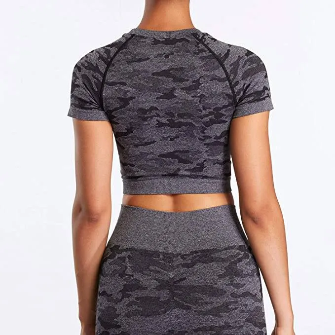 Camo Seamless Workout Short Sleeves Top