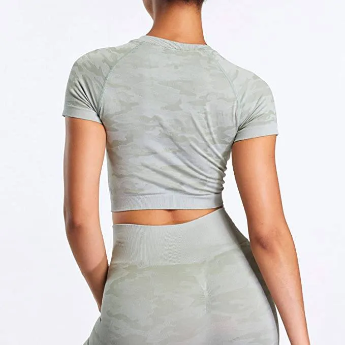 Camo Seamless Workout Short Sleeves Top