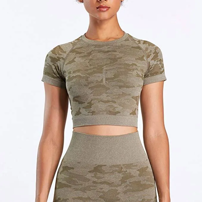 Camo Seamless Workout Short Sleeves Top