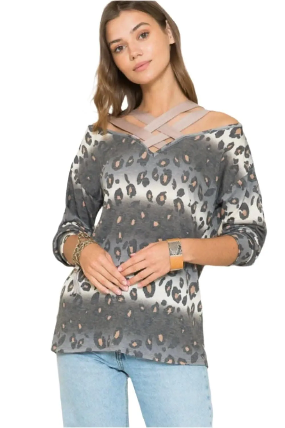 Celeste plus size leopard tee, olive