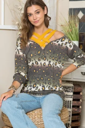 Celeste plus size leopard tee, olive