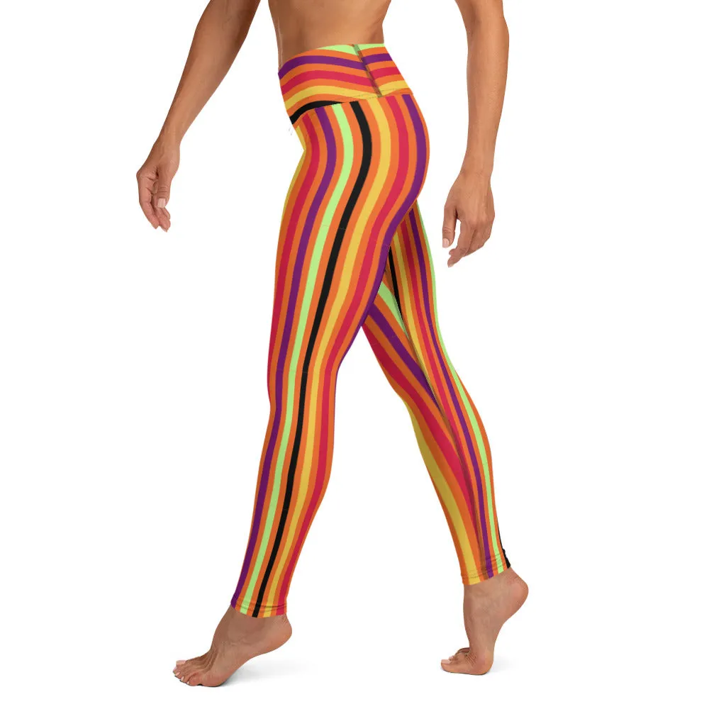 Colorful stripes orange Yoga Leggings.