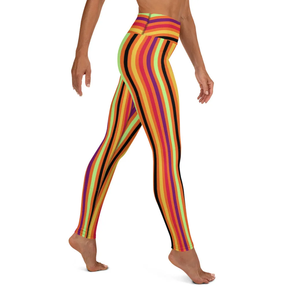 Colorful stripes orange Yoga Leggings.