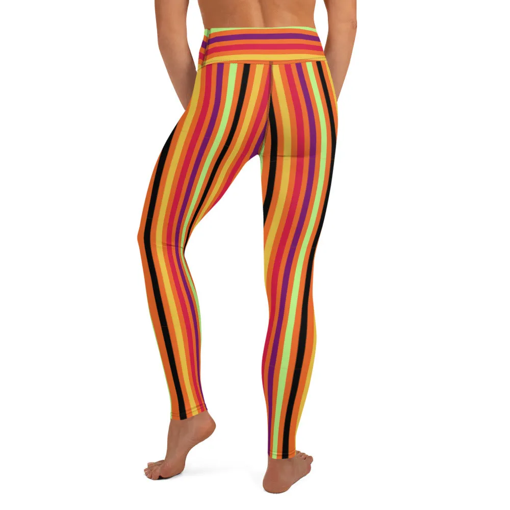 Colorful stripes orange Yoga Leggings.