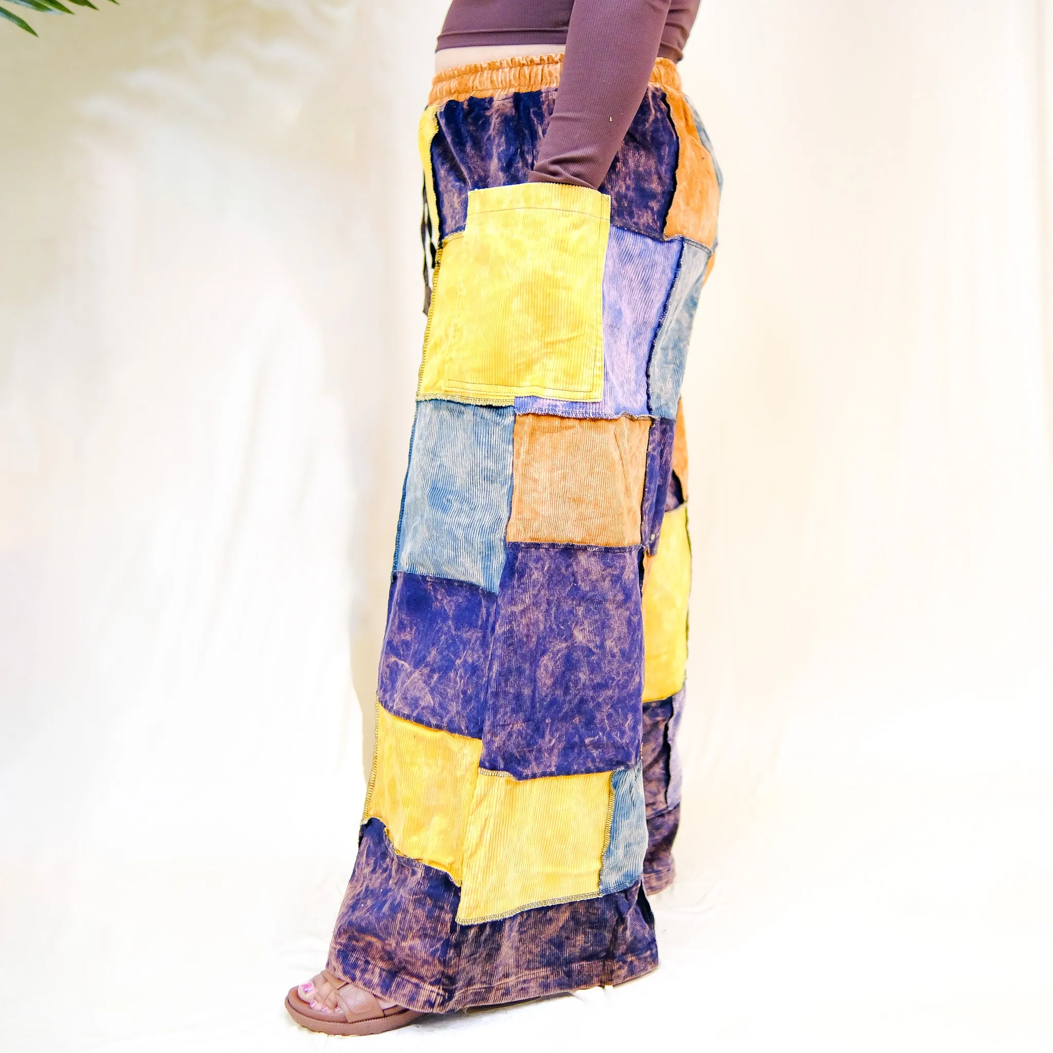 Corduroy Patchwork Palazzo Pants