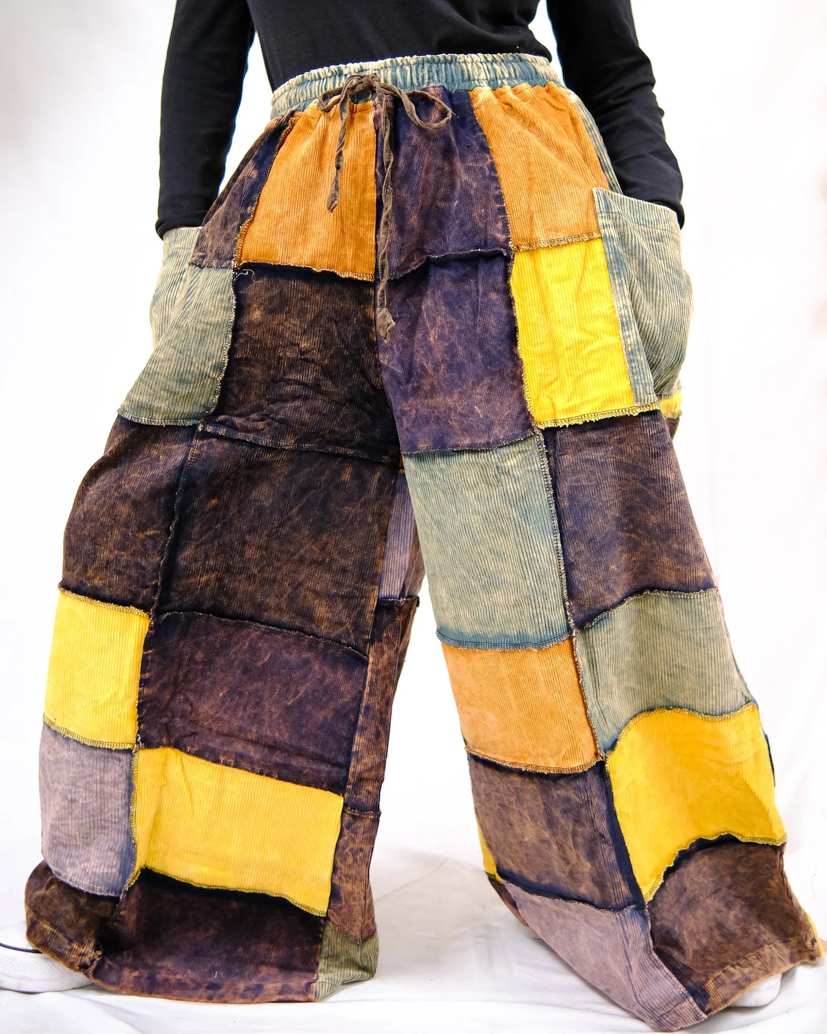Corduroy Patchwork Palazzo Pants