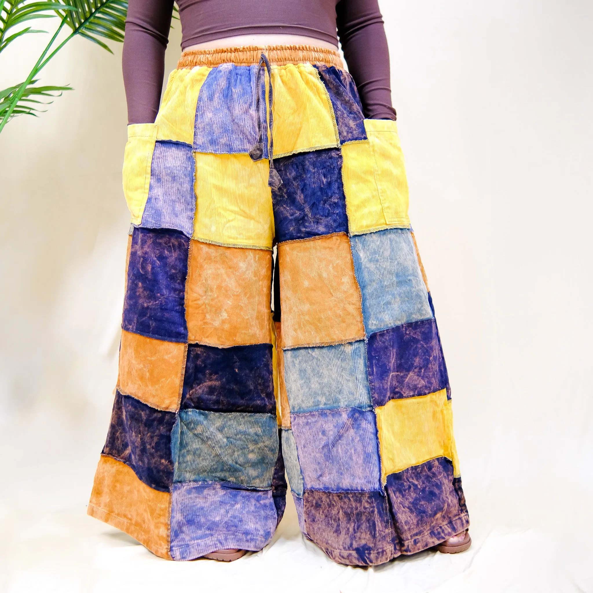 Corduroy Patchwork Palazzo Pants