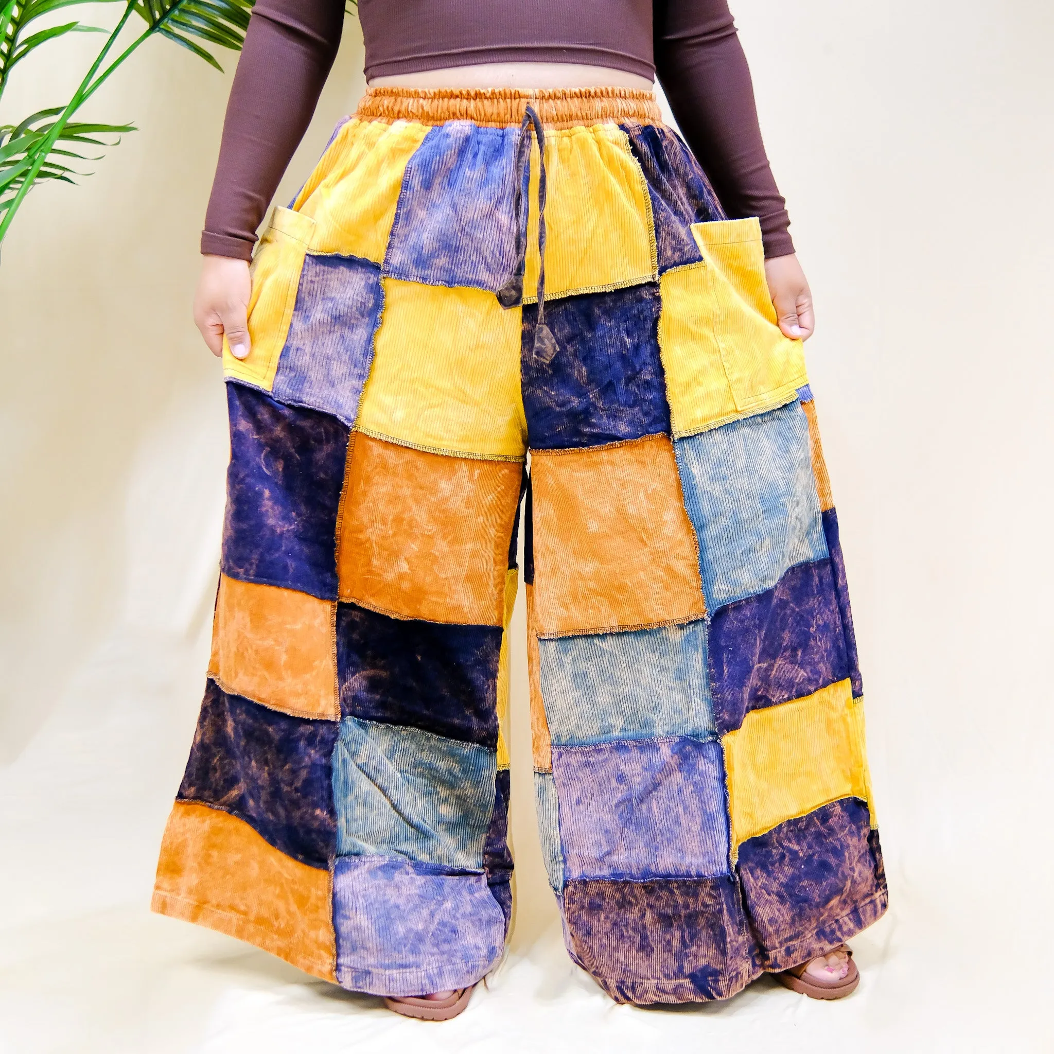 Corduroy Patchwork Palazzo Pants