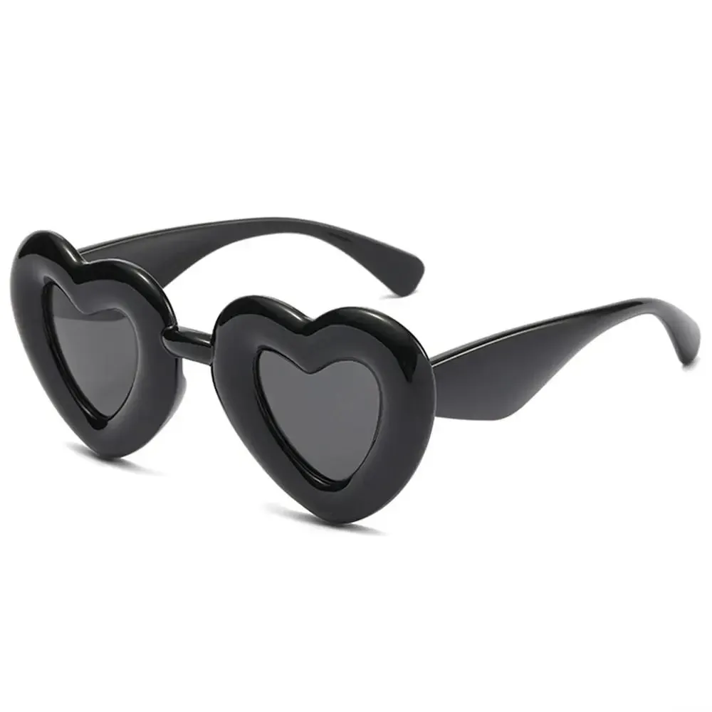 Cute Heart-Shaped Inflated Sunglasses for Women, Trendy Chunky Sun Glasses Retro Thick Frame Funny Shades