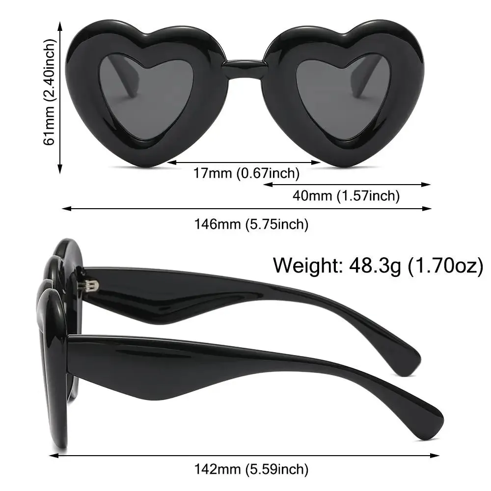Cute Heart-Shaped Inflated Sunglasses for Women, Trendy Chunky Sun Glasses Retro Thick Frame Funny Shades