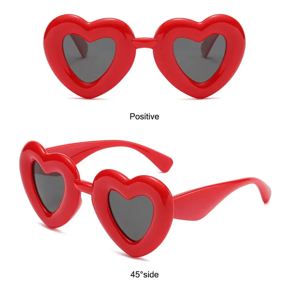Cute Heart-Shaped Inflated Sunglasses for Women, Trendy Chunky Sun Glasses Retro Thick Frame Funny Shades