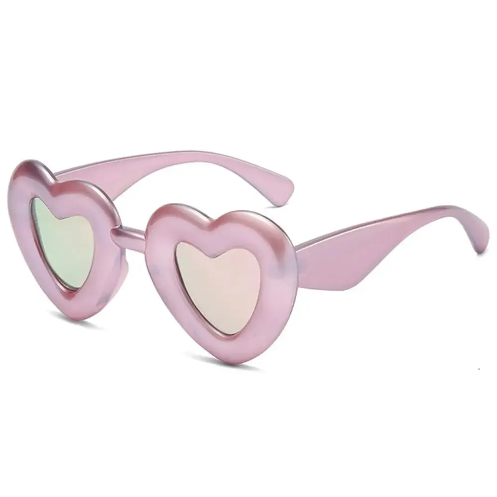 Cute Heart-Shaped Inflated Sunglasses for Women, Trendy Chunky Sun Glasses Retro Thick Frame Funny Shades